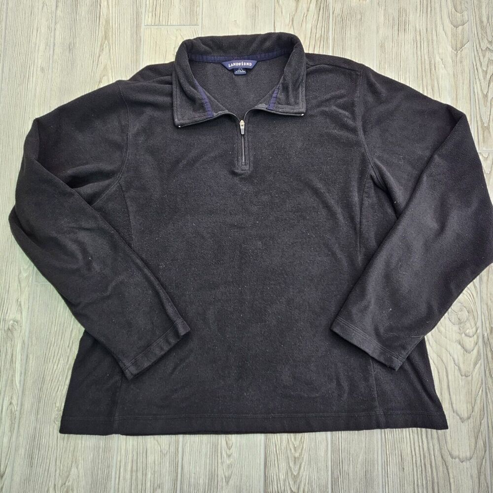 Lands' End 1/4 Zip Pullover Fleece Jacket Women's Large L‎ Black Mock Neck